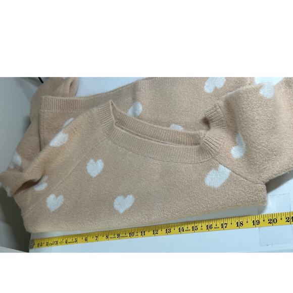 Lovers + Friends Sweater Womens Small Tan Cream Hearts Knit One Shoulder Plush - Picture 9 of 10